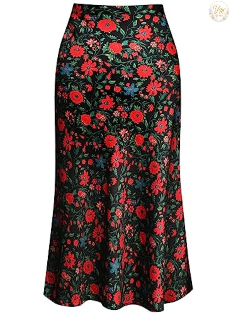 Leopard Midi Skirt High Waist Silk Satin Elasticized A-Line Cheetah Casual